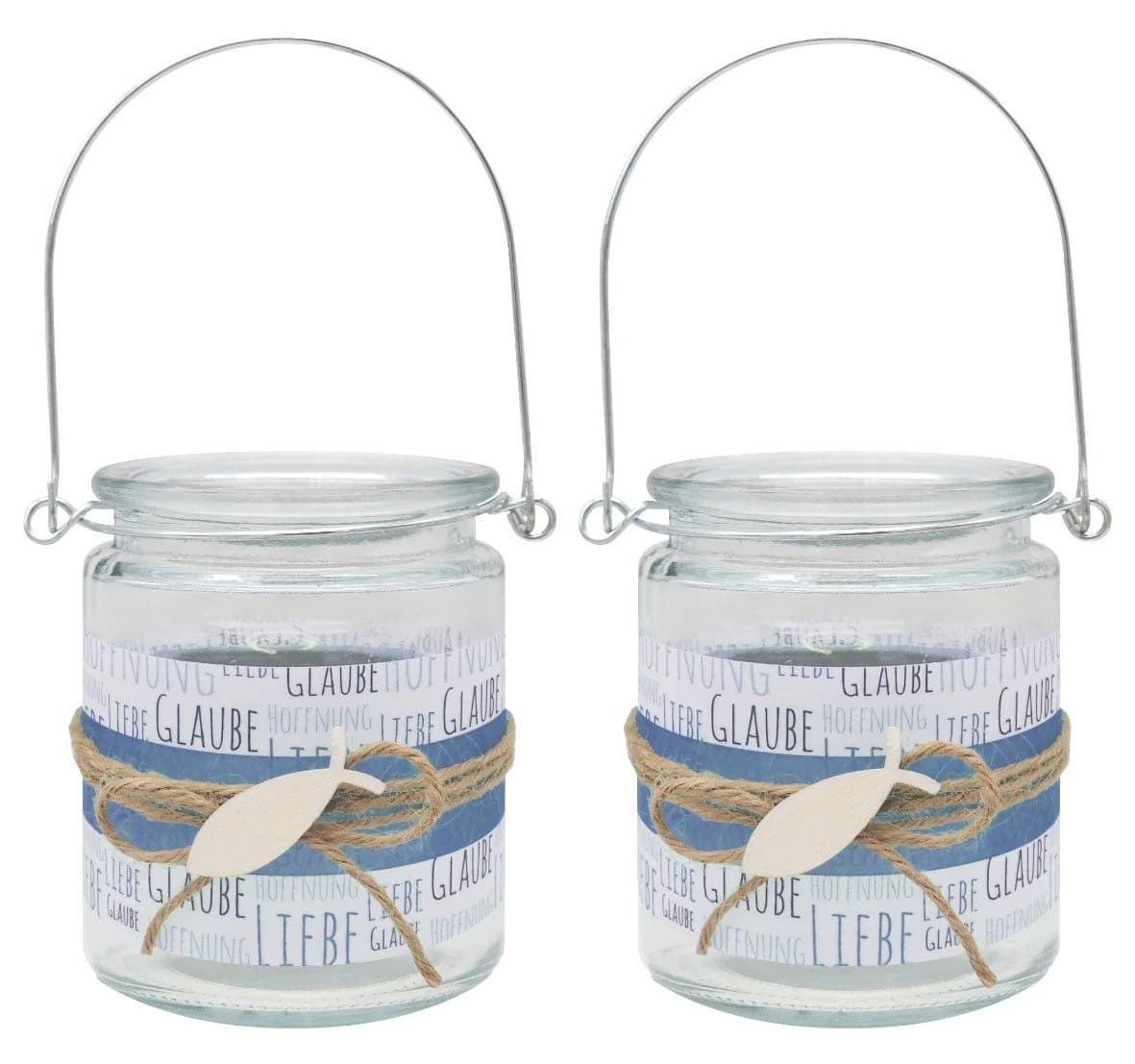 ZauberDeko Windlicht Glaube Liebe Hoffnung Dunkelblau Fisch 9cm 2 Stk - Bild 2