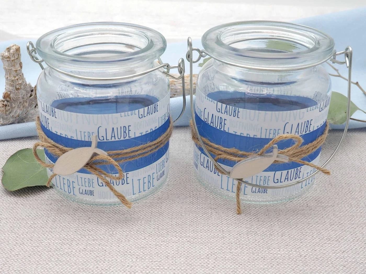 ZauberDeko Windlicht Glaube Liebe Hoffnung Dunkelblau Fisch 9cm 2 Stk - Bild 3
