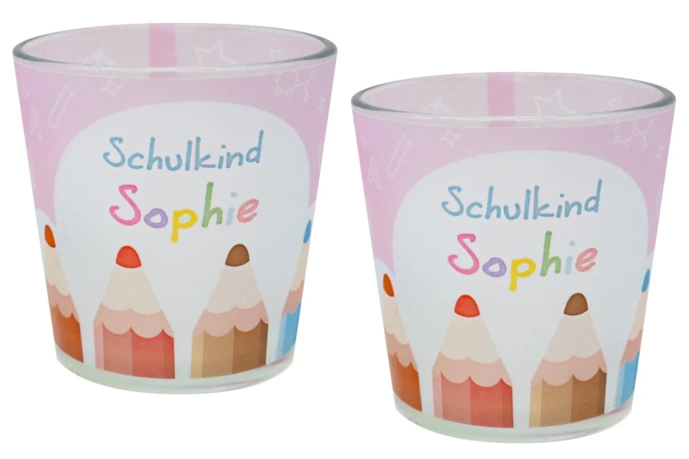 ZauberDeko Personalisiertes Windlicht Rosa Buntstifte Einschulung - Bild 2