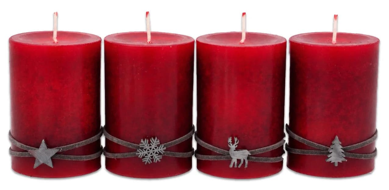 ZauberDeko Adventskerzen Set 4-tlg. Rot mit Holzdeko - Bild 2