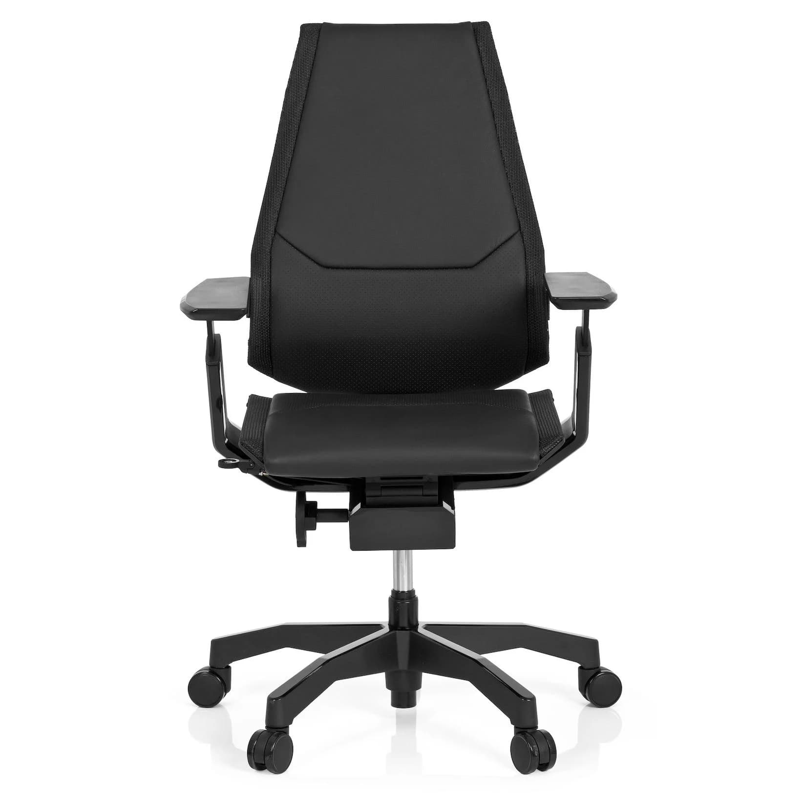 hjh OFFICE GENIDIA Bürostuhl Schwarz Leder Premium mit Armlehnen