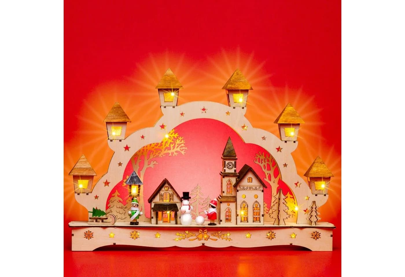 SIKORA Schwibbogen LB62 Weihnachtsdorf mit Laternen und LED Beleuchtung