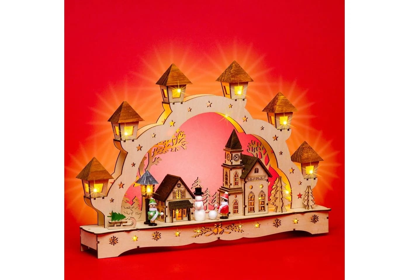 SIKORA Schwibbogen LB62 Weihnachtsdorf mit Laternen und LED Beleuchtung - Bild 3