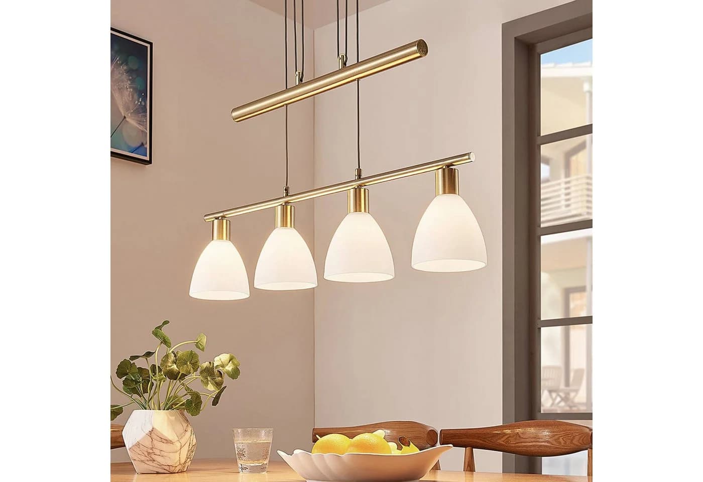 Lindby Hängelampe Simeon Messingfarben Glas 73 cm E14 - Bild 3