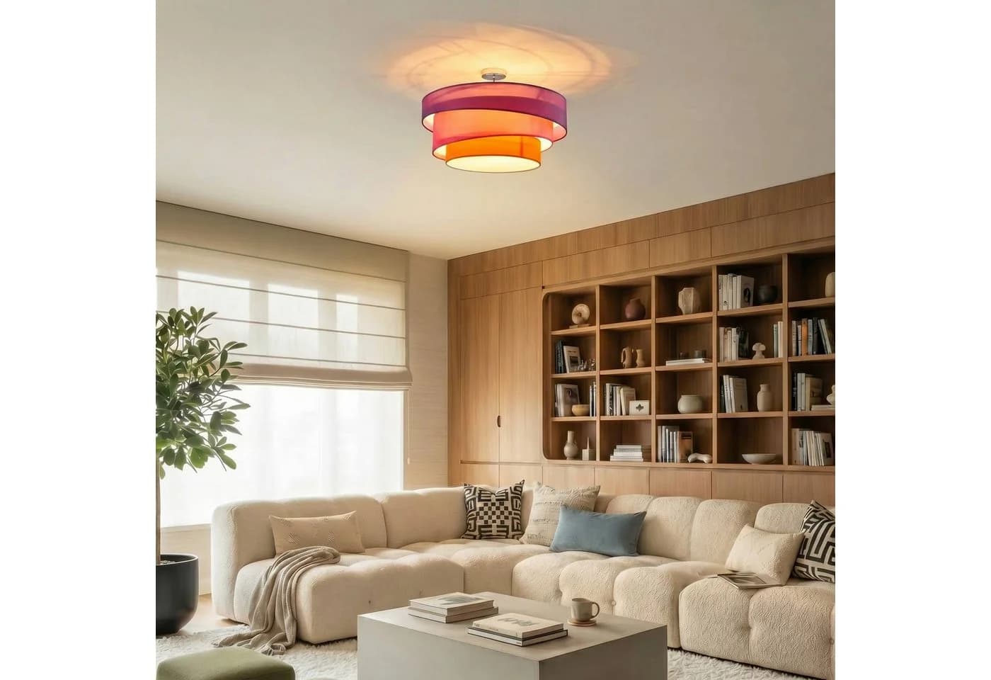 Lindby Deckenlampe Melia Violett/Pink/Orange Textil Ø56cm