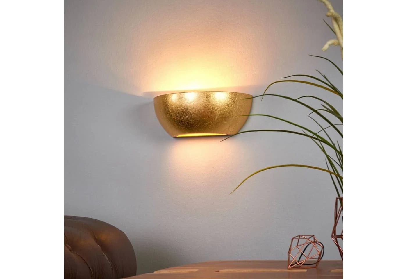 Lindby Wandleuchte Kolja Goldfarben Gips 25 cm breit E14 - Bild 3