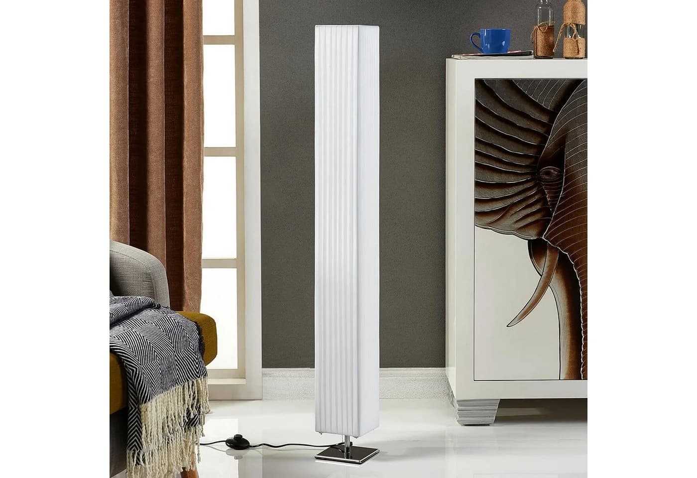 Lindby Stehlampe Janno Weiß Baumwollstoff Fußschalter 2x60W - Bild 3
