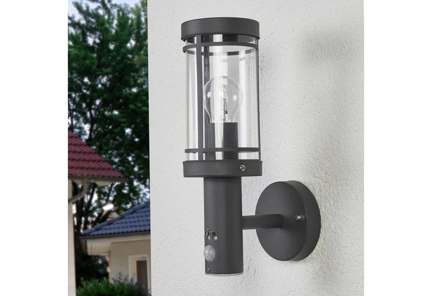 Lindby Außenwandlampe Djori Sensor Anthrazit Edelstahl Bewegungsmelder - Bild 3