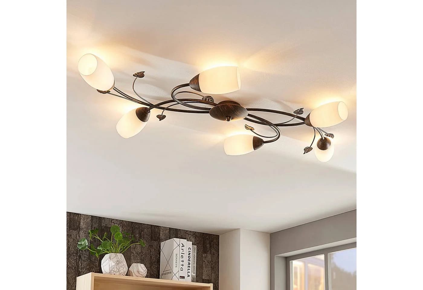 Lindby Deckenleuchte Stefania 6-flg. Schwarz/Gold 68cm