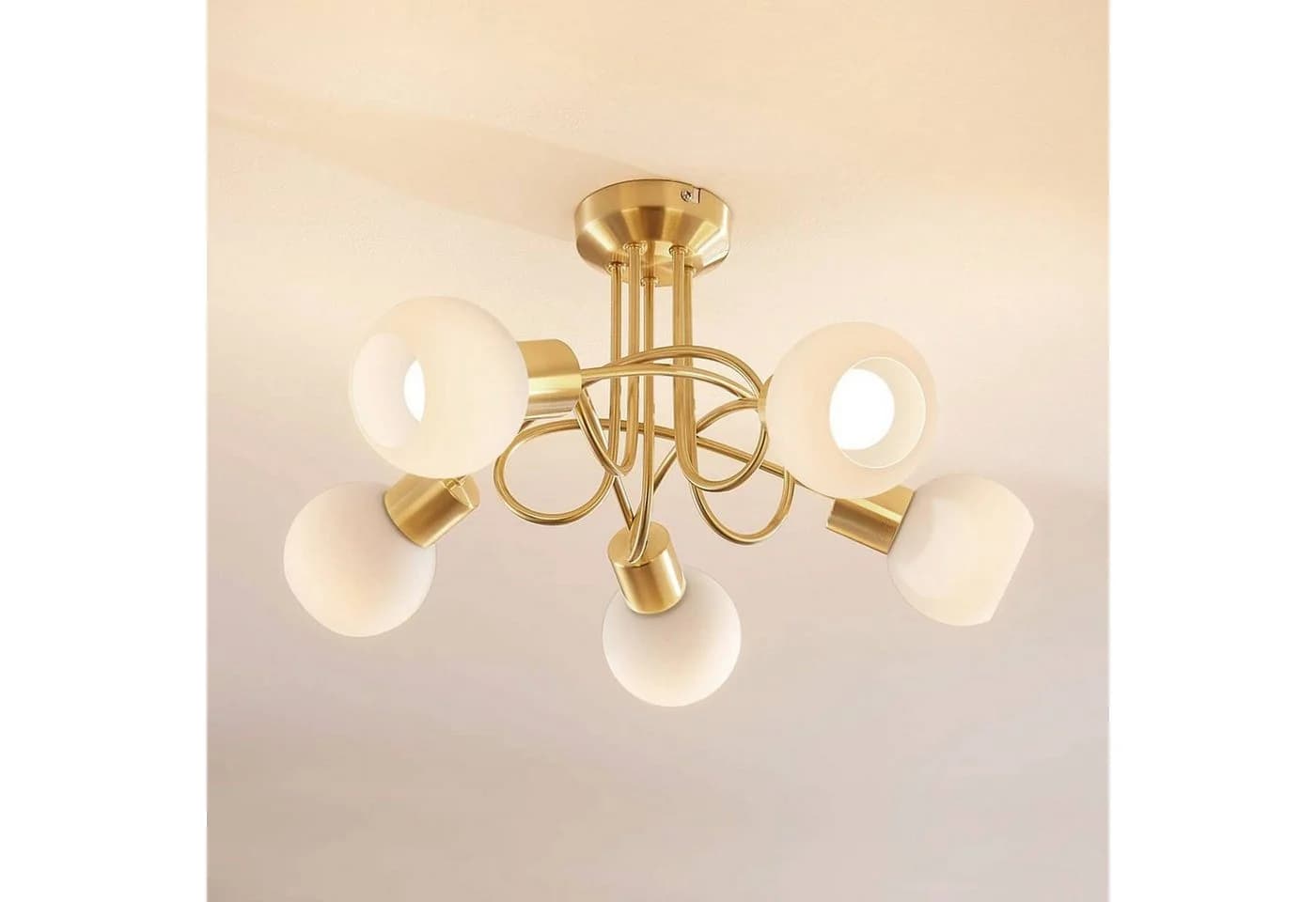 Lindby Deckenlampe Elaina 50cm 5-flg. Messing Glas E14 - Bild 3