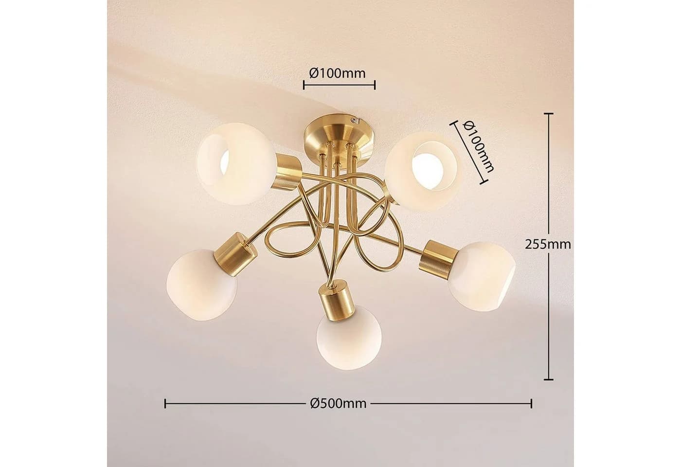 Lindby Deckenlampe Elaina 50cm 5-flg. Messing Glas E14 - Bild 4