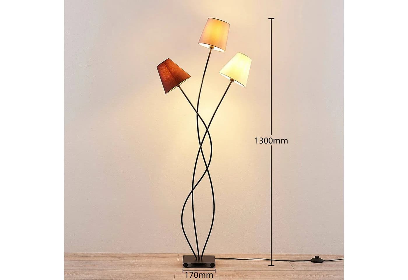 Lindby Stehleuchte Melis 130 cm Dreiflammig Textil - Bild 4