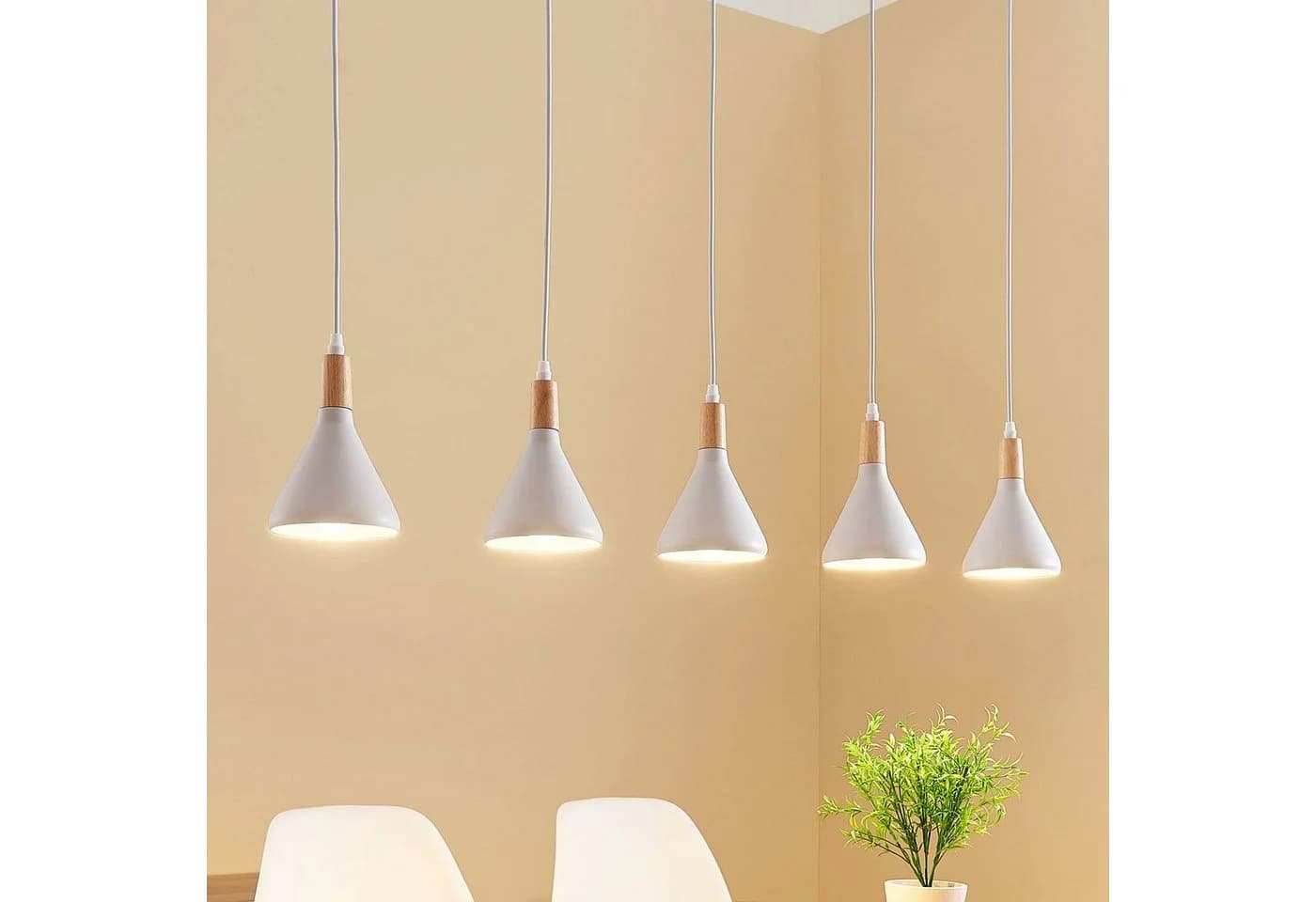 Lindby Hängeleuchte Arina Weiß Metall Holz IP20 5x10W LED