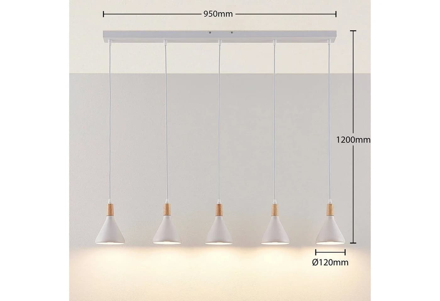 Lindby Hängeleuchte Arina Weiß Metall Holz IP20 5x10W LED - Bild 4