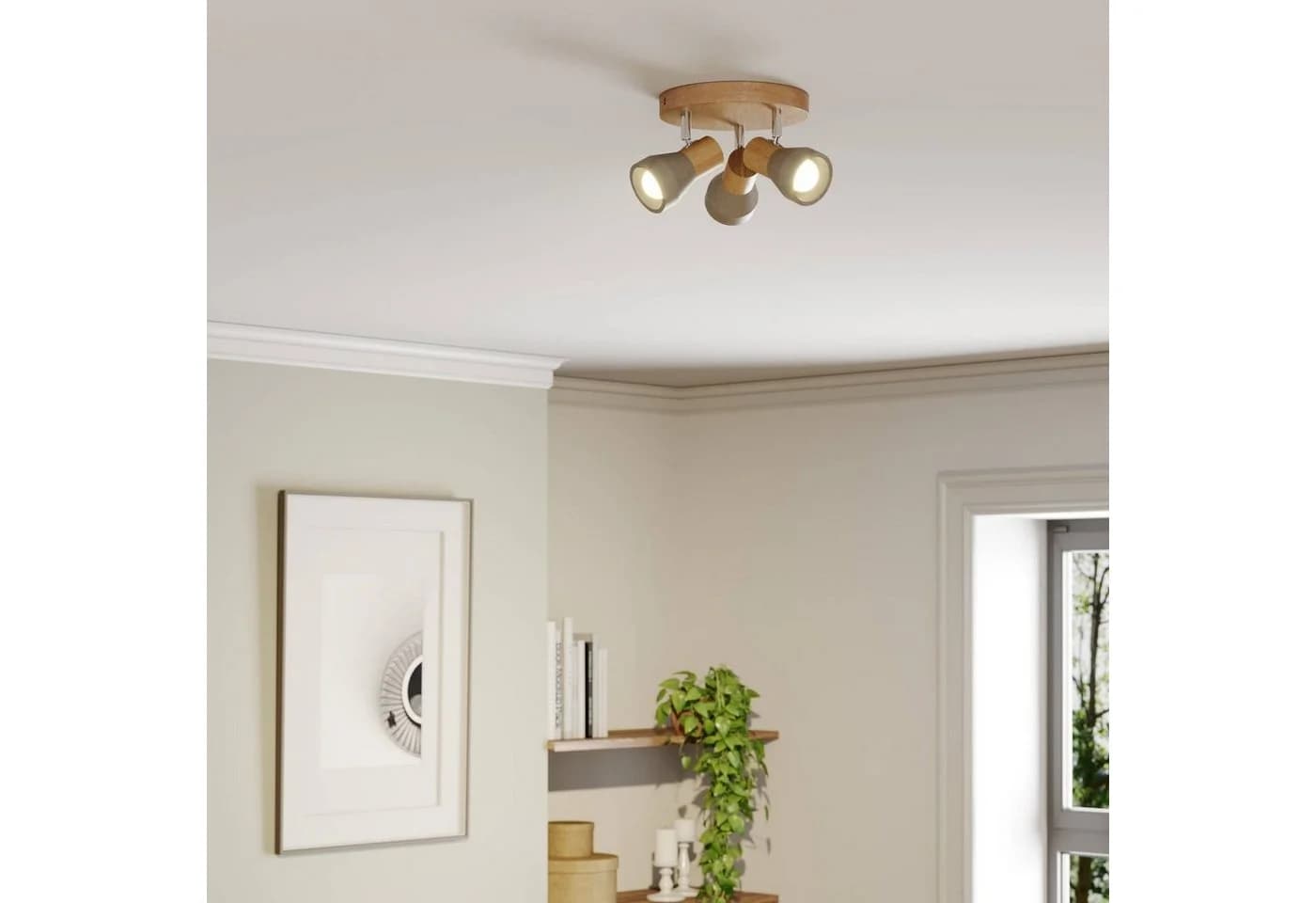 Lindby Strahler Filiz, 3-flg., Holz, Beton, E14