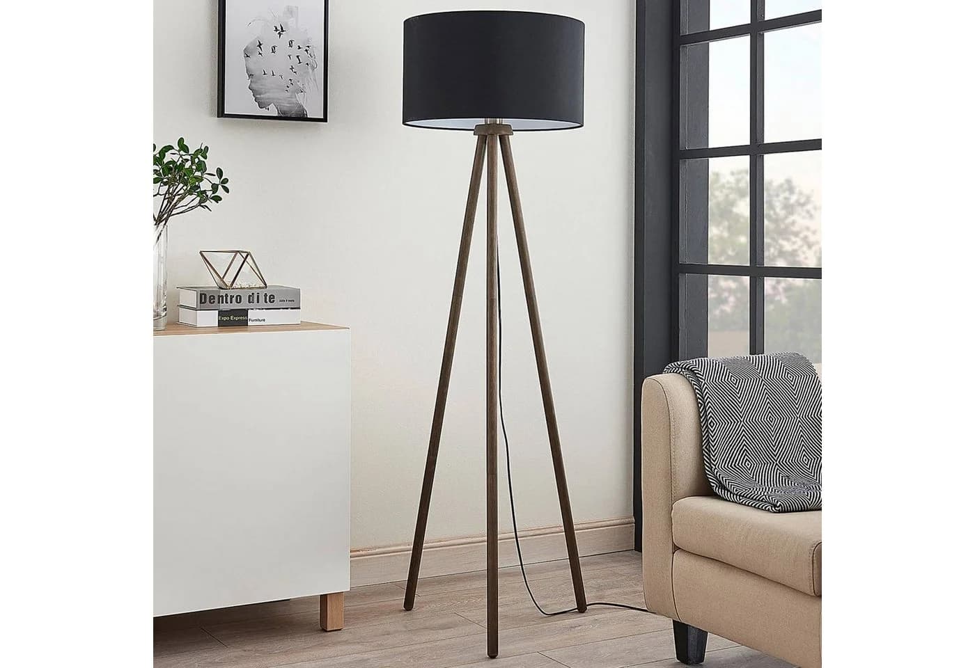 Lindby Stehleuchte Majken Schwarz/Grau Textil 148 cm E27 - Bild 3