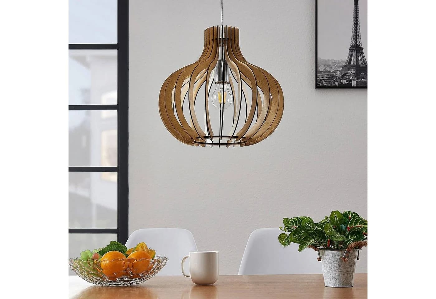 Lindby Pendelleuchte Sina, Ø 35 cm, Holz, E27 - Bild 3