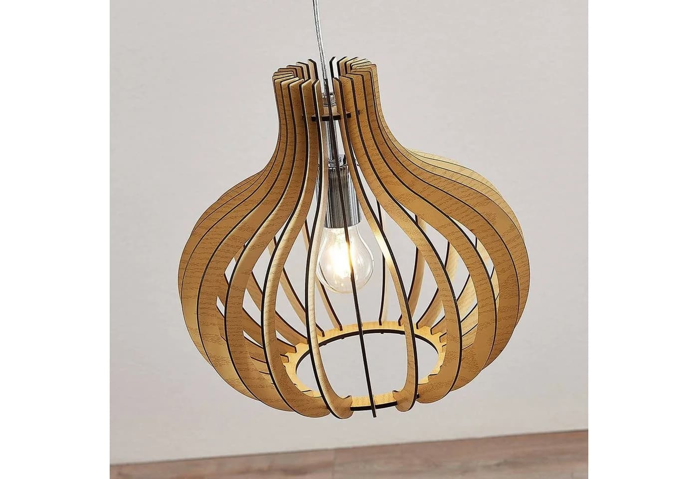 Lindby Pendelleuchte Sina, Ø 35 cm, Holz, E27 - Bild 4