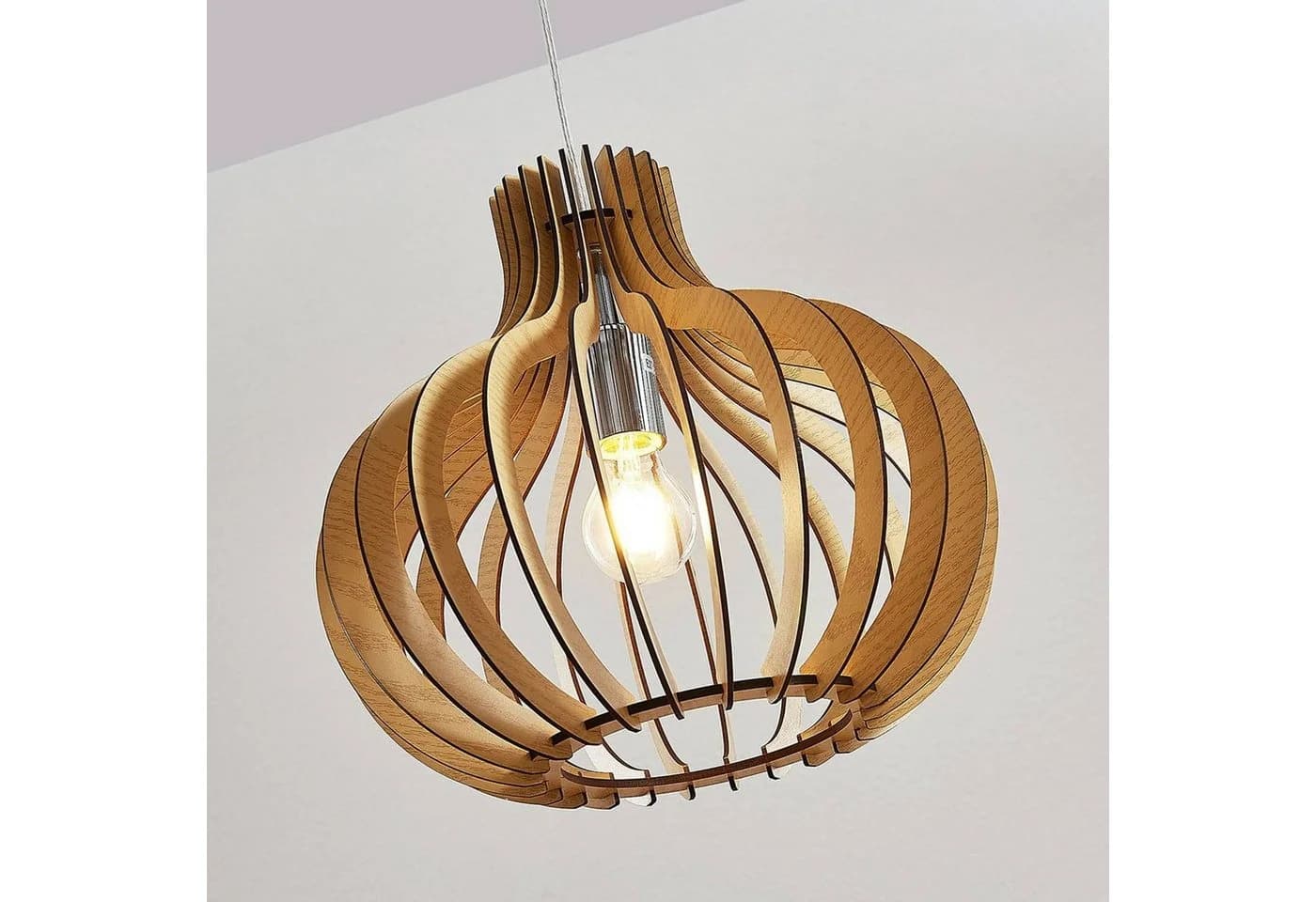 Lindby Pendelleuchte Sina, Ø 35 cm, Holz, E27 - Bild 5