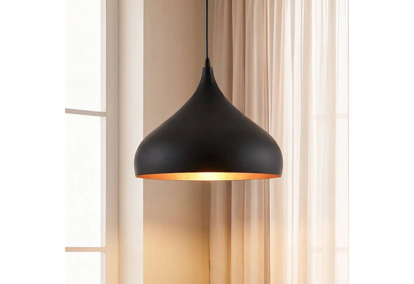 Lindby Hängelampe Ritana Schwarz-Gold Metall Ø 31cm E27