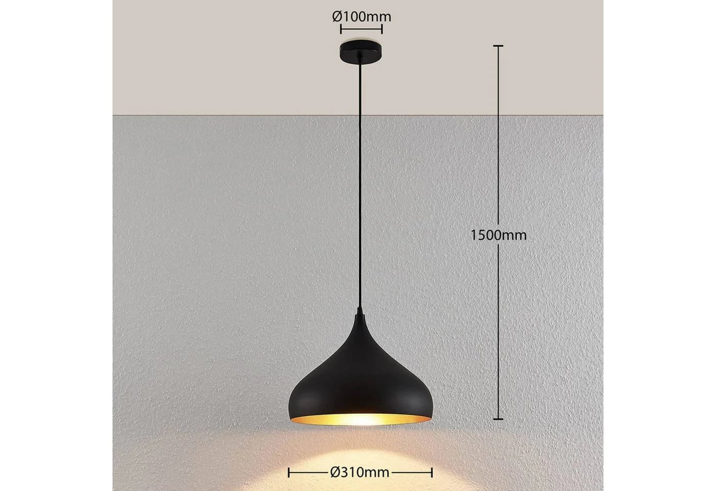 Lindby Hängelampe Ritana Schwarz-Gold Metall Ø 31cm E27 - Bild 5