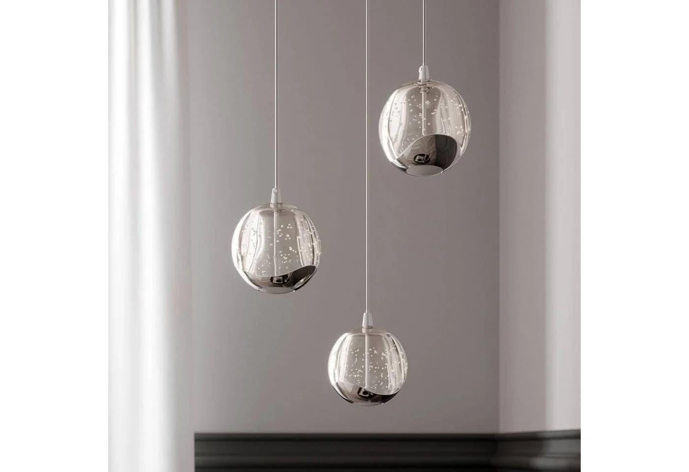 Lucande LED-Pendellampe Hayley Ø 25 cm 3-flg. Chrom Glas - Bild 4
