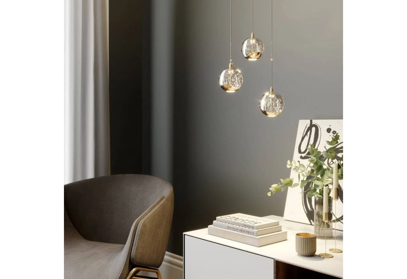 Lucande Hängeleuchte Hayley, 3 x 5 W LED, warmweiß, Glas & Metall - Bild 3