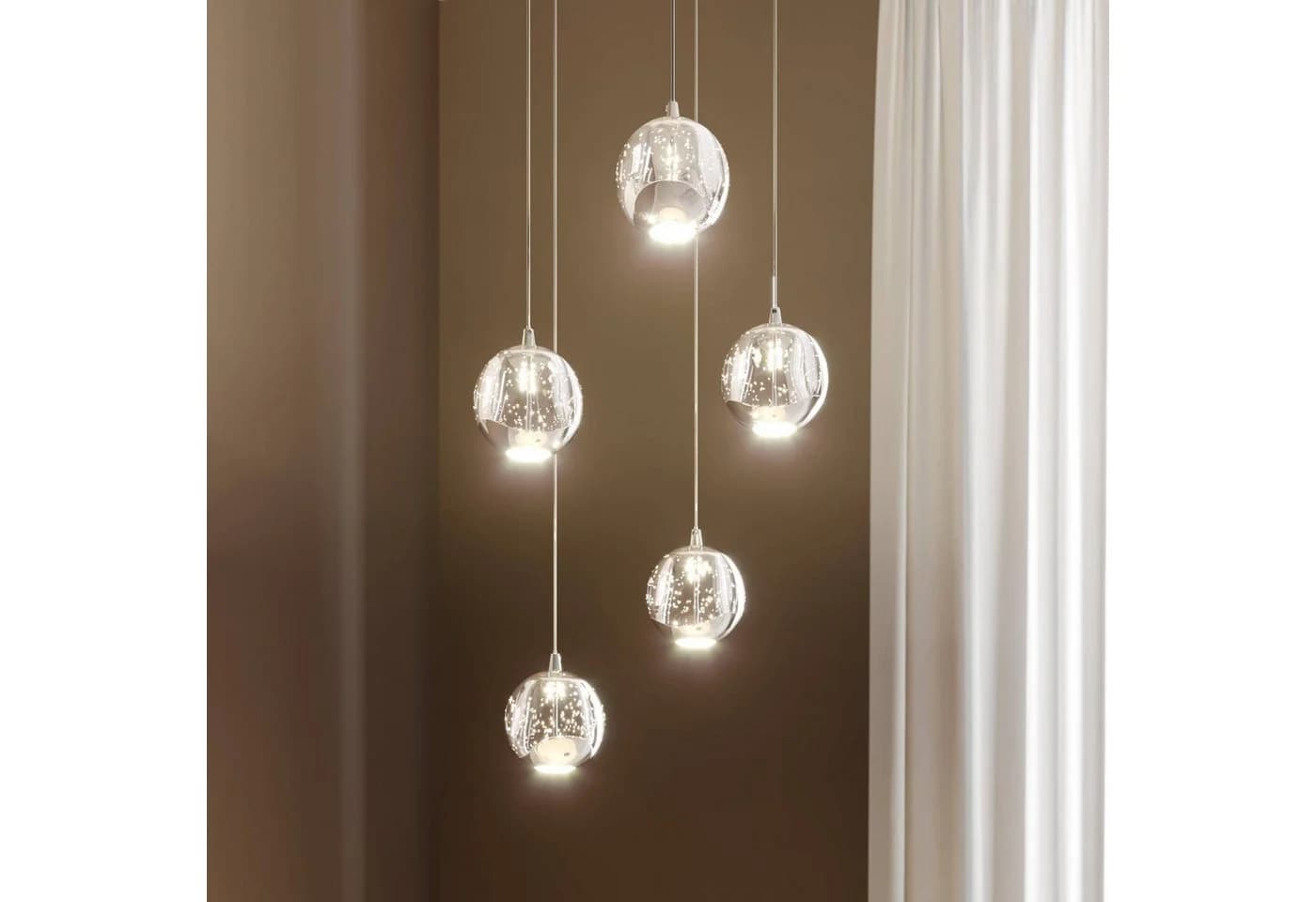 Lucande Hängeleuchte Hayley, 5 x 5 W LED, warmweiß, Glas & Metall