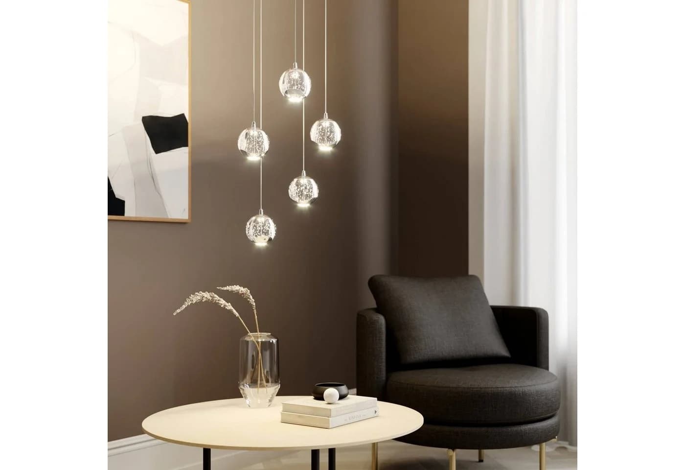 Lucande Hängeleuchte Hayley, 5 x 5 W LED, warmweiß, Glas & Metall - Bild 3