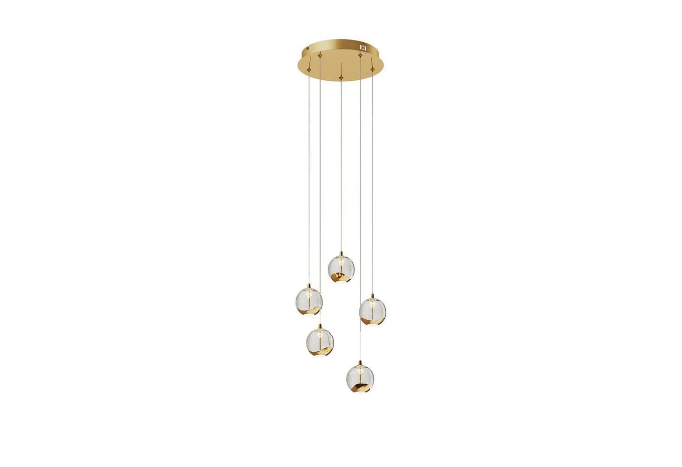 Lucande Hängeleuchte Hayley 5x5W LED Glaskugeln Metalldekor Gold - Bild 2