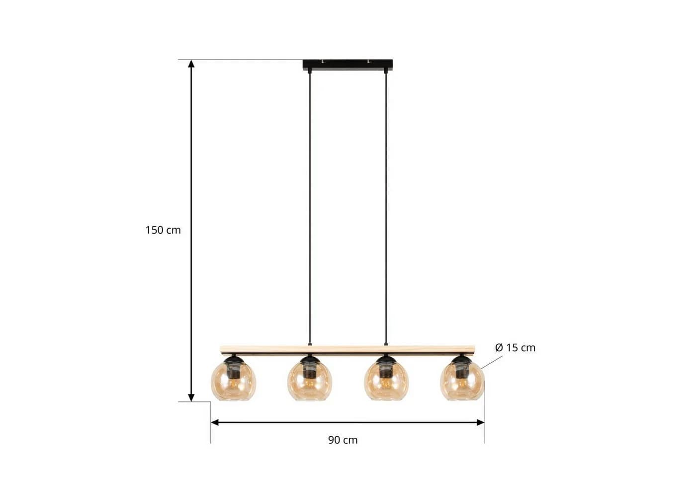 Lindby Hängeleuchte Enrique, Glas, 4 x 60 W, Schwarz - Bild 5
