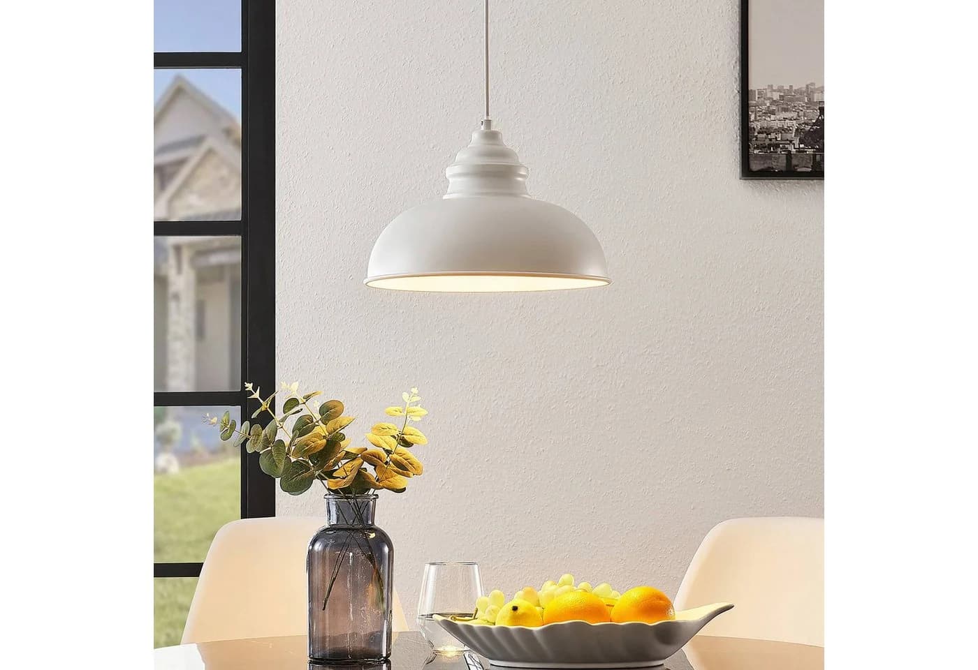 Lindby Hängeleuchte Cliona, weiß, Metall, Ø 31 cm, E27 - Bild 3