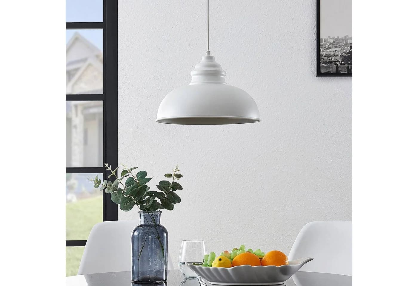 Lindby Hängeleuchte Cliona, weiß, Metall, Ø 31 cm, E27 - Bild 4