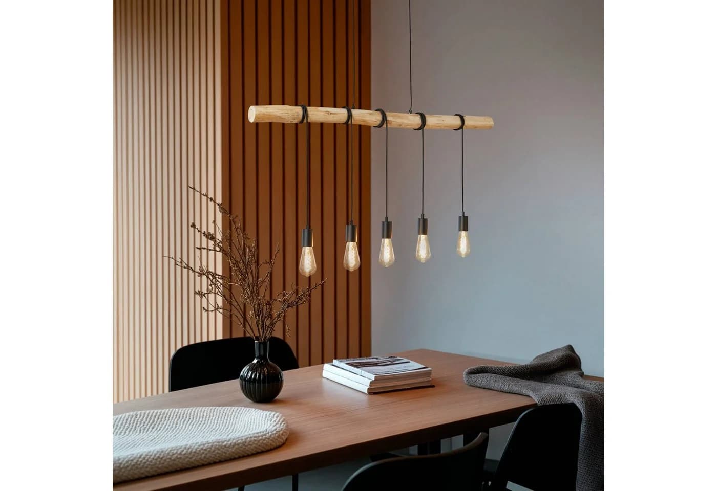 Lindby Hängeleuchte Rom Holz 5x60W IP20 - Bild 3