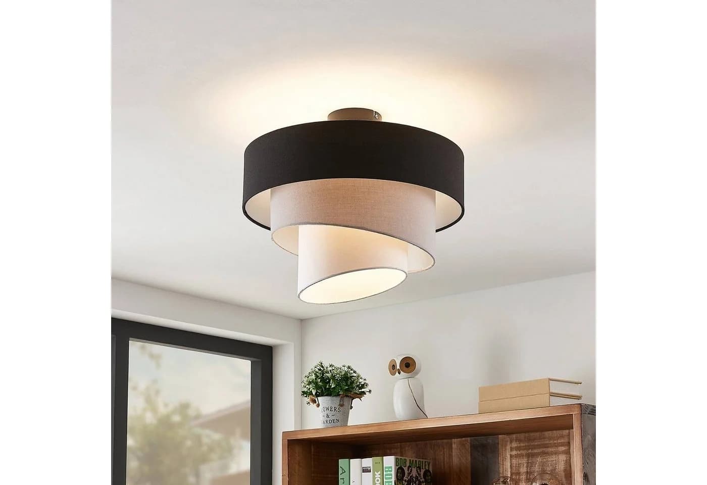 Lindby Deckenlampe Coria Schwarz/Grau/Weiß 40 cm E27 - Bild 3