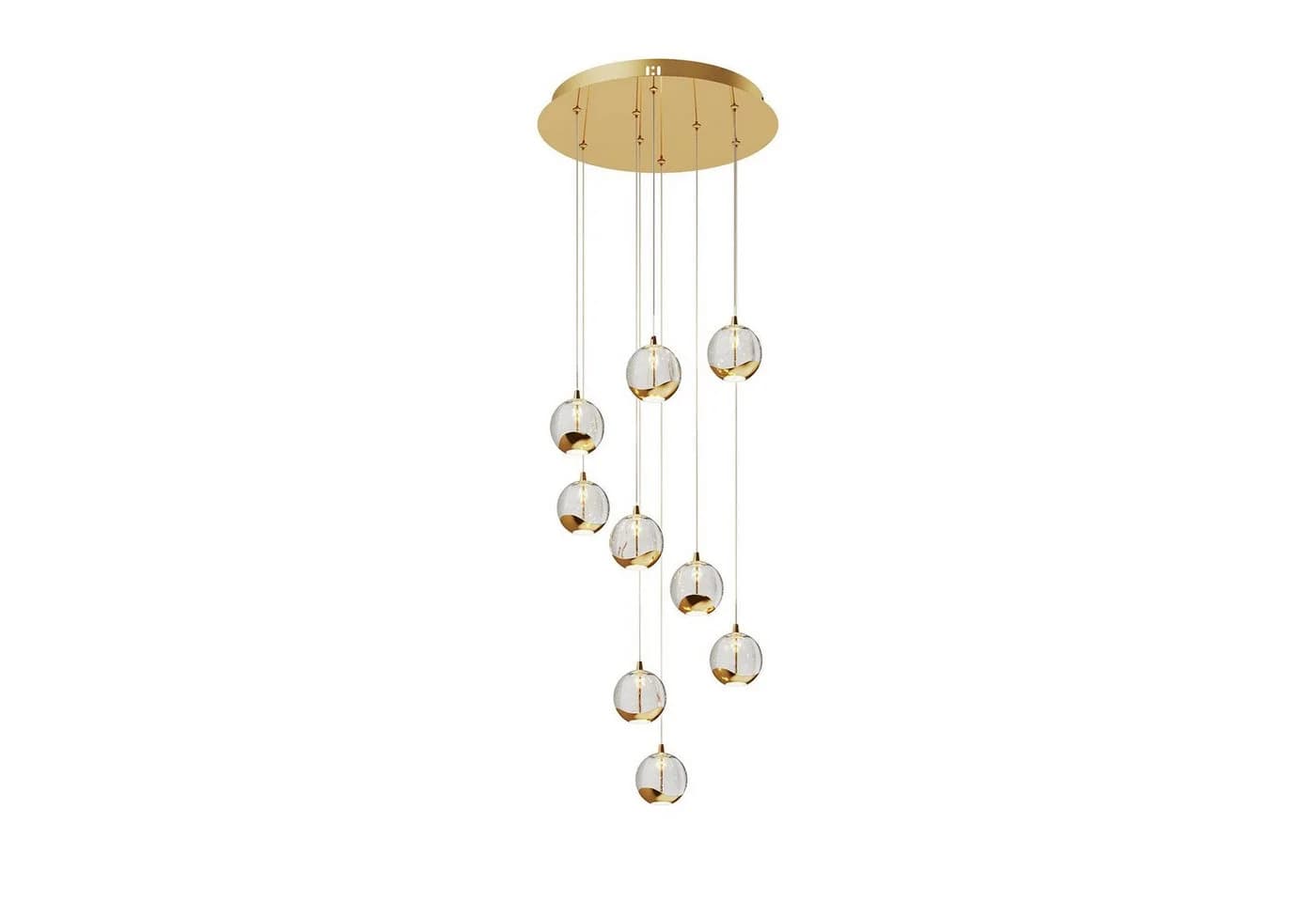 Lucande Hängeleuchte Hayley, 9 x 5 W LED, warmweiß, Glas & Metall, Gold - Bild 2