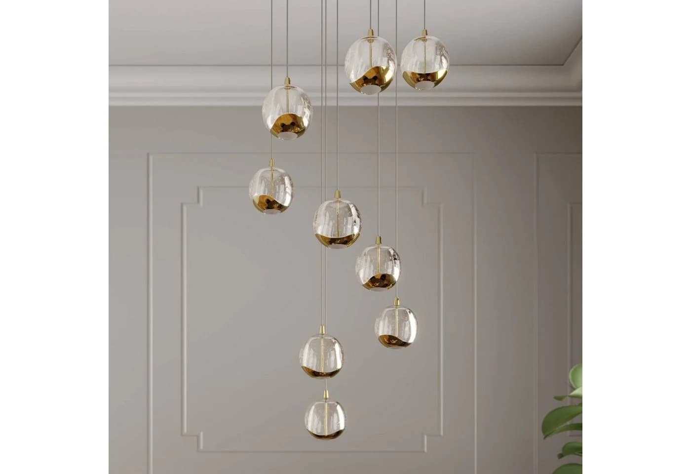 Lucande Hängeleuchte Hayley, 9 x 5 W LED, warmweiß, Glas & Metall, Gold - Bild 4