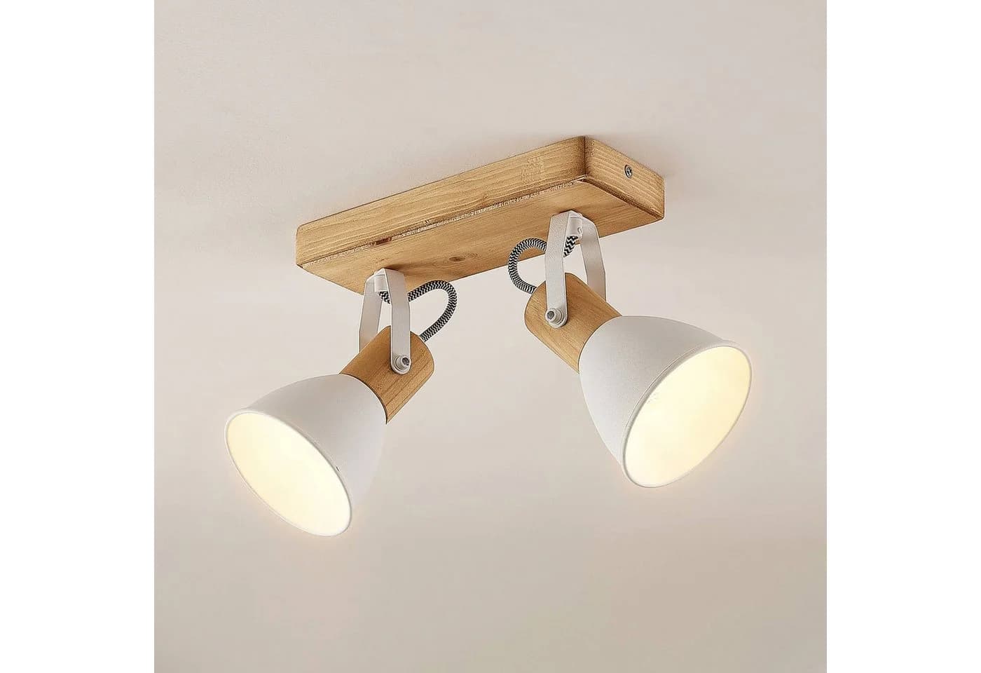 Lindby Deckenstrahler Merela Holz Weiß IP20 2 x 20 W