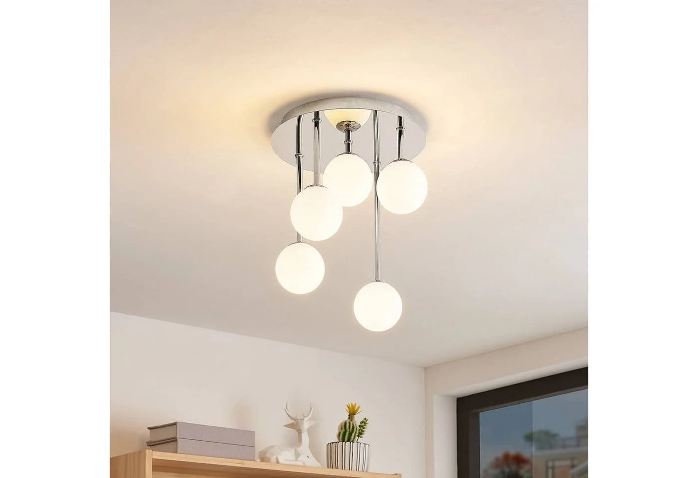 Lindby Deckenleuchte Chrissy Chrom Glas 5 x 8 W Modern