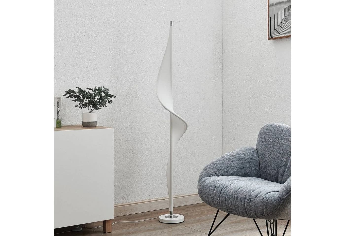 Lucande LED-Stehlampe Edano, 154 cm, Weiß, Textil, Dimmbar - Bild 3