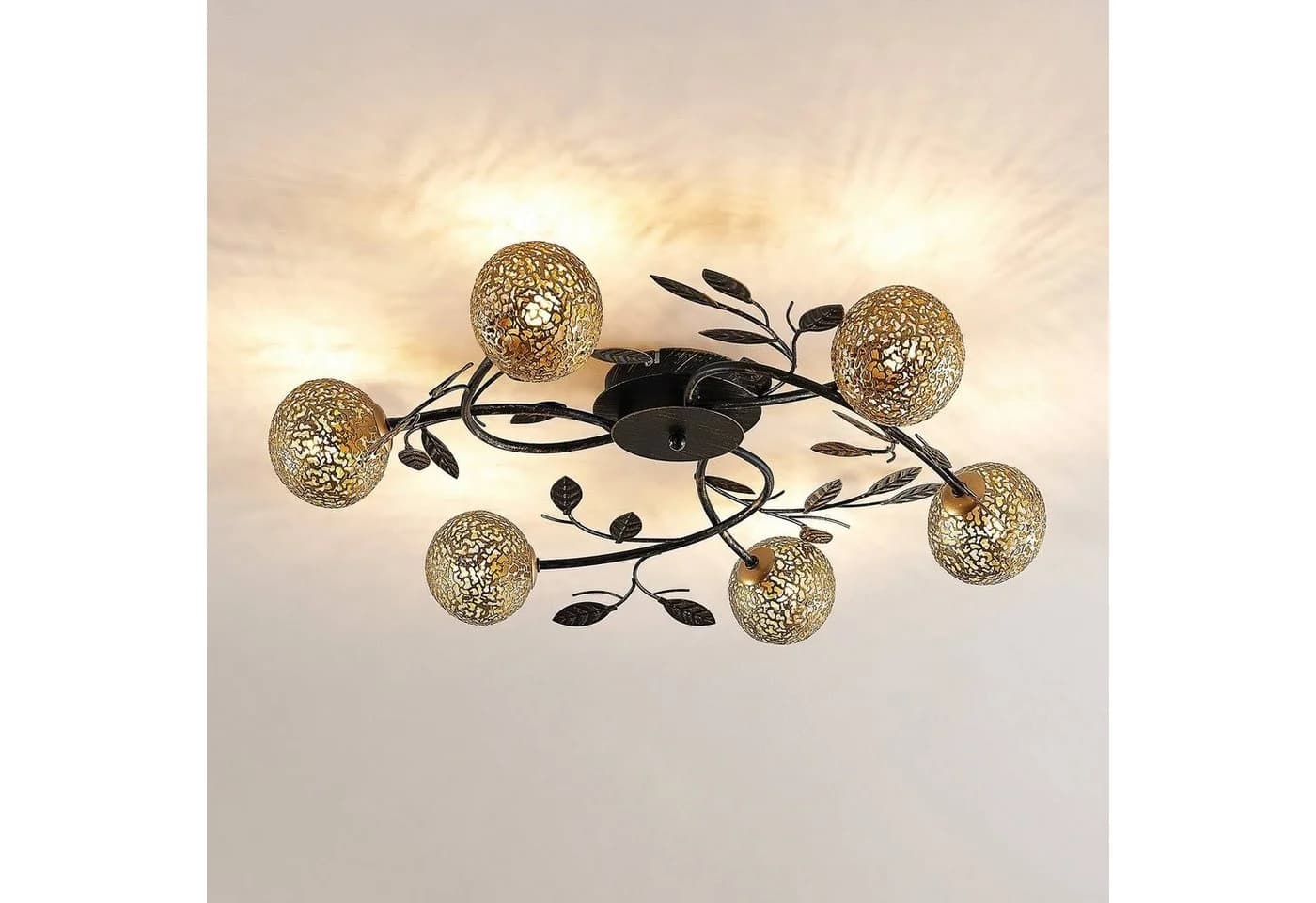 Lucande Deckenlampe Evory Ø 69 cm 6-flg. Schwarz/Gold G9 - Bild 3