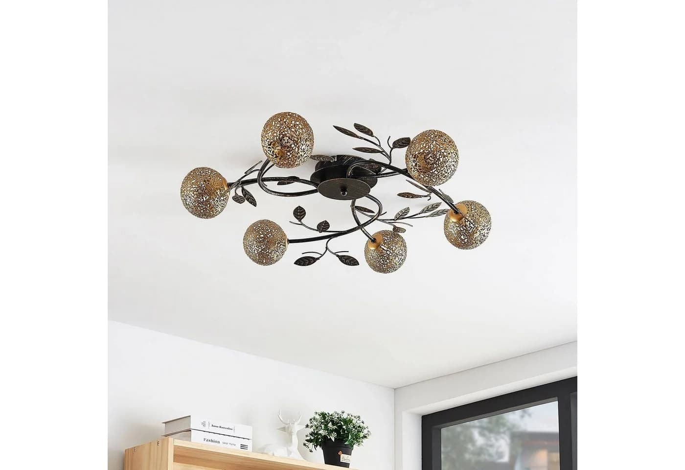 Lucande Deckenlampe Evory Ø 69 cm 6-flg. Schwarz/Gold G9 - Bild 4