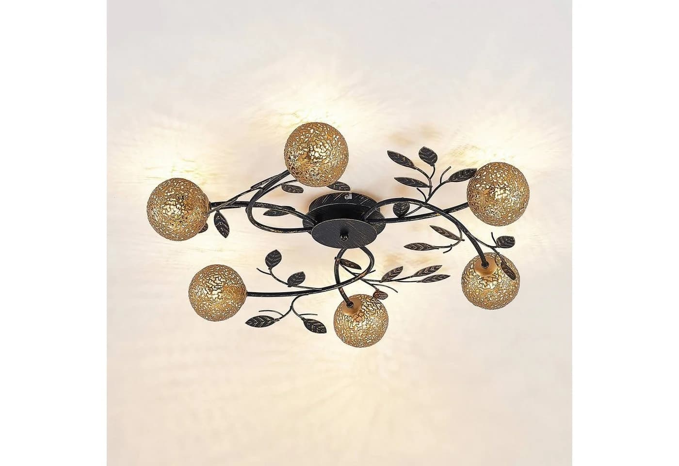 Lucande Deckenlampe Evory Ø 69 cm 6-flg. Schwarz/Gold G9 - Bild 5