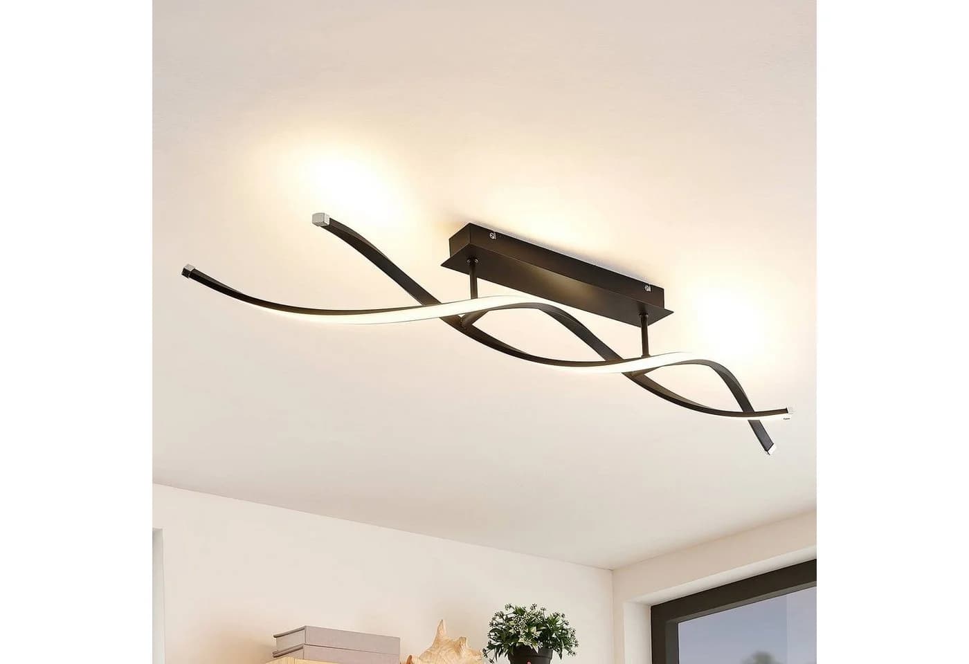 Lindby Deckenleuchte Welina LED 20W Schwarz Dimmbar Warmweiß