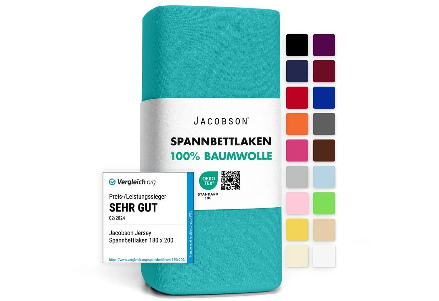 Jacobson Spannbettlaken 100% Baumwolle Jersey OEKO-TEX Türkis - Bild 2