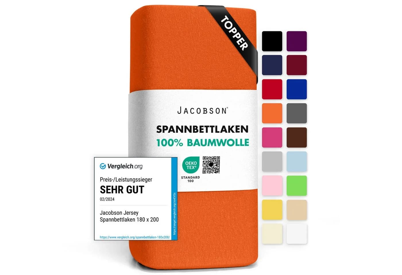 Jacobson Spannbettlaken TOPPER 100% Baumwolle Jersey Orange - Bild 2