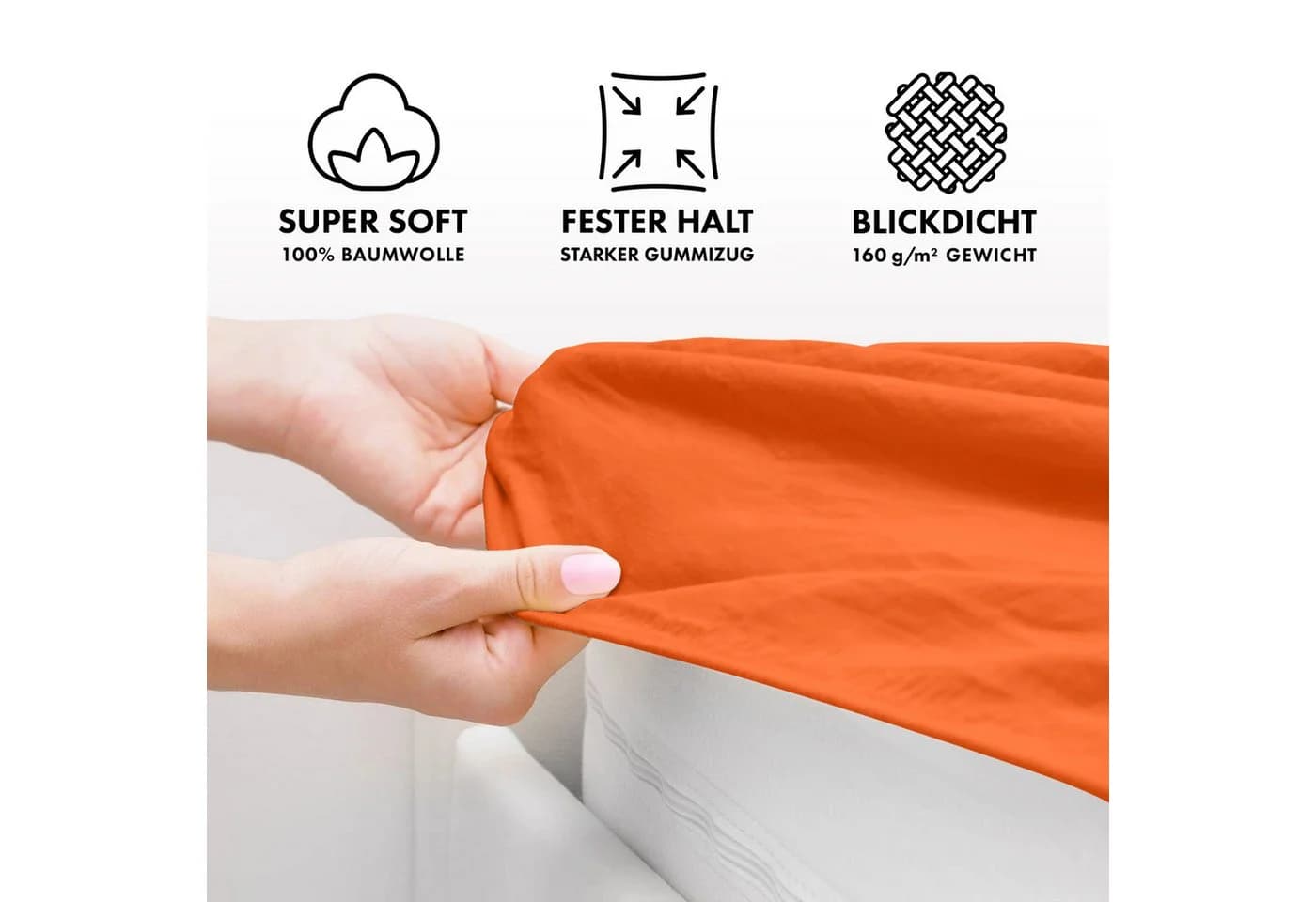 Jacobson Spannbettlaken TOPPER 100% Baumwolle Jersey Orange - Bild 3