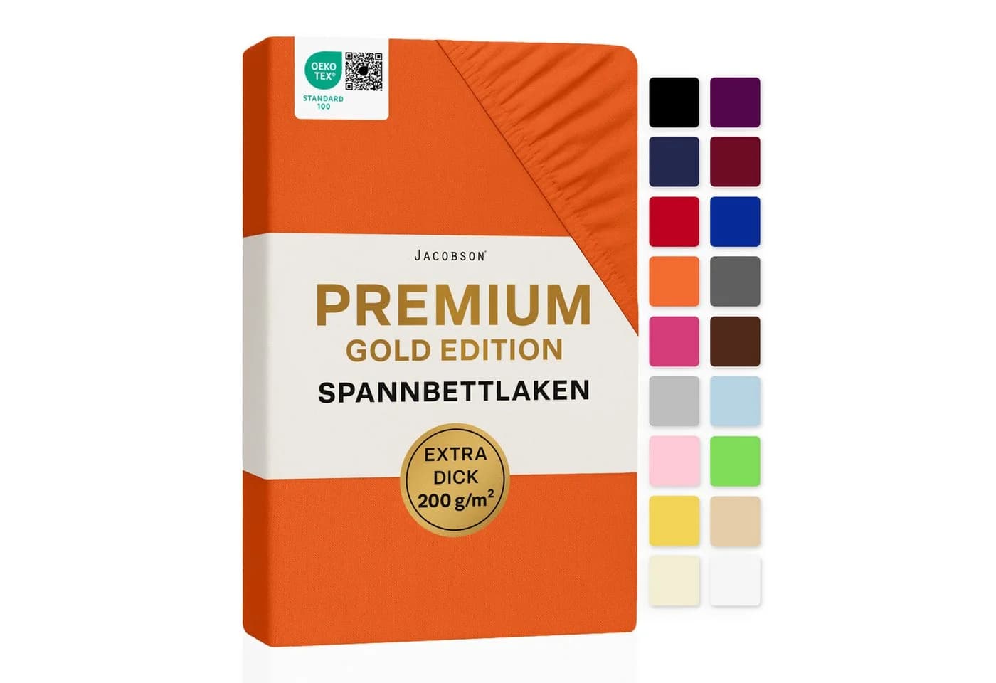 Jacobson Spannbettlaken PREMIUM 200 g/m² Jersey Baumwolle Orange - Bild 2
