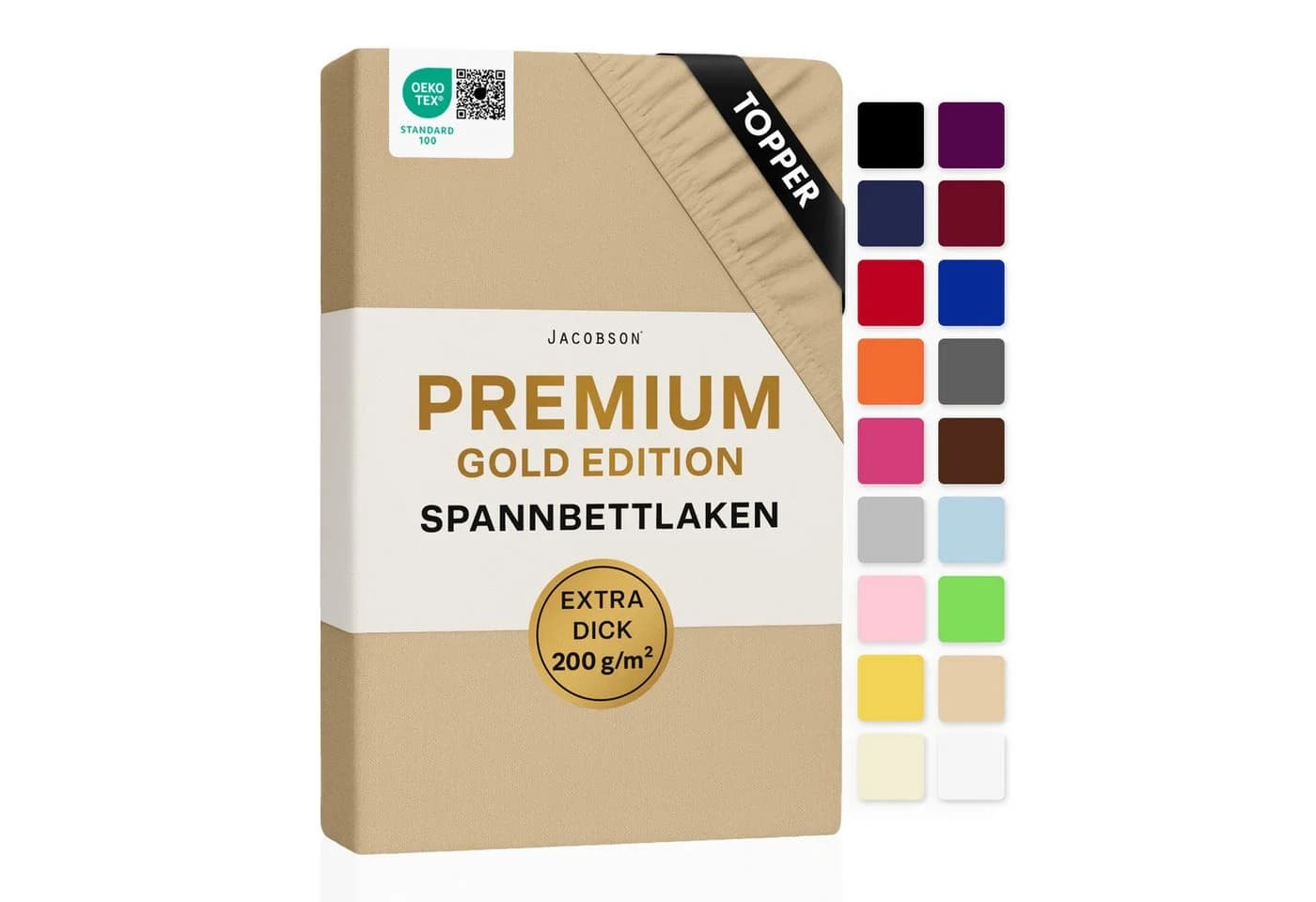 Jacobson Spannbettlaken TOPPER PREMIUM 200 g/m² Jersey Beige - Bild 2