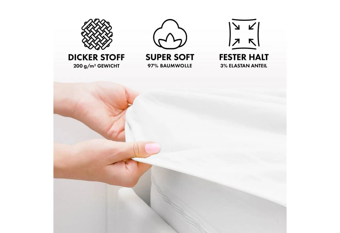 Jacobson Spannbettlaken TOPPER PREMIUM 200 g/m² Jersey Weiß - Bild 4